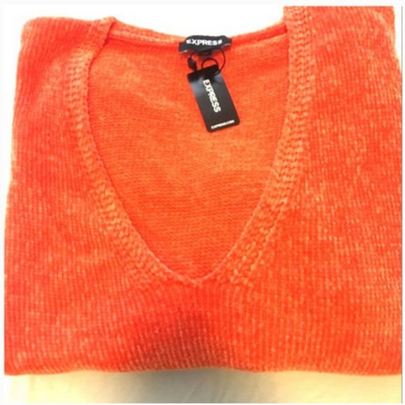 Express Cozy V-neck Sweater - Orange - Picture 2 of 3